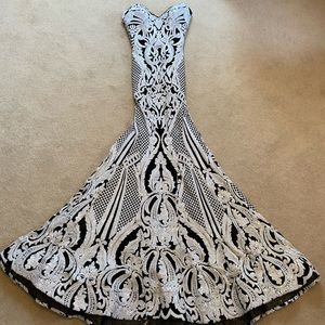 Jovani Black & White Sequined Prom Dress
